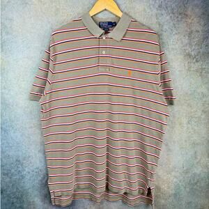 VTG 90s Polo Ralph Lauren Polo Shirt Mens Sz XL Striped Tan Colors Retro